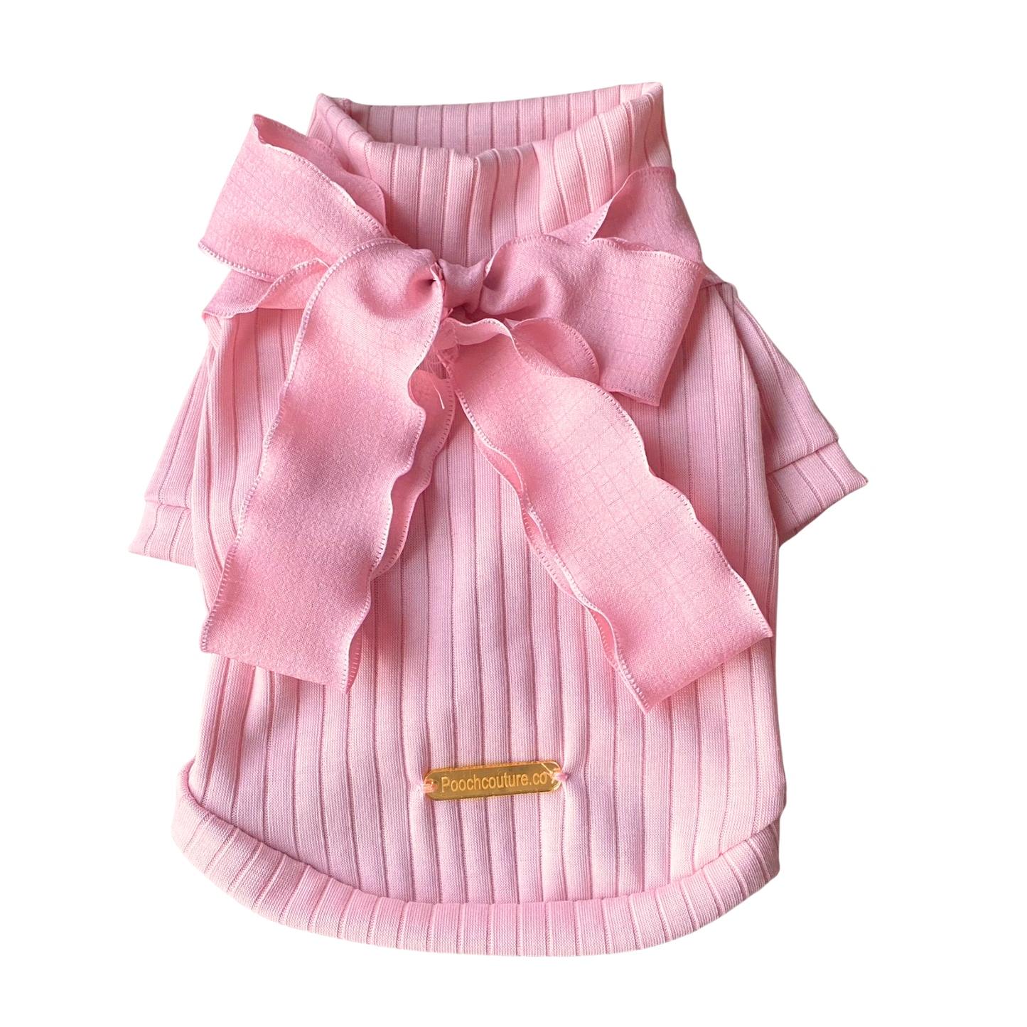 Pink Bow Cotton Turtleneck