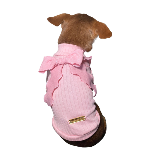 Pink Bow Cotton Turtleneck