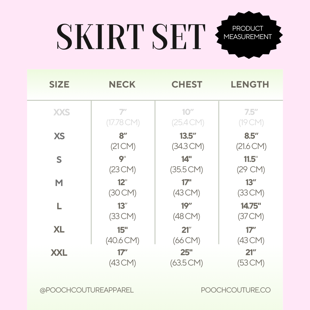 Product Measurement chart for the Skirt Set product